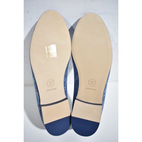 Chanel 23A Printed Denim Blue White CC Logo Bow Tie Ballet Ballerina Flat 38 - Picture 12 of 12